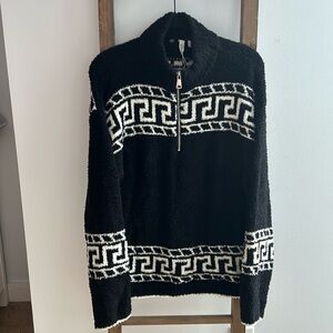 Black and white quarter zip washable soft knit